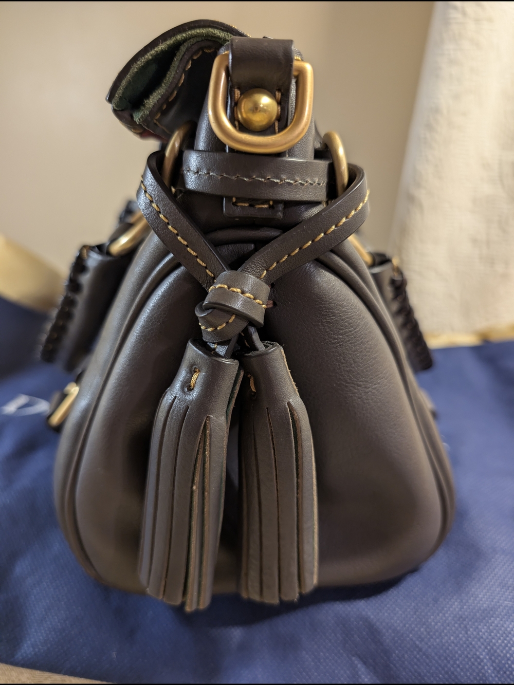 Dooney & Bourke Taupe Leather Satchel with Brass Hardware - Picture 3 of 10